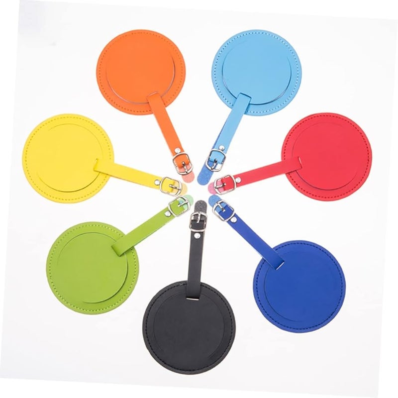 2 Pcs Round PU Leather Luggage Tags with Buckle for Suitcases Backpacks Travel Bags - Image 3